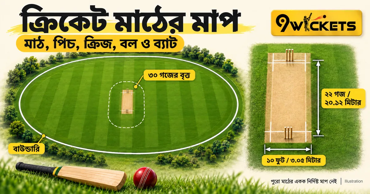 ক্রিকেট মাঠের মাপ: মাঠ, পিচ, ক্রিজ, বল ও ব্যাটের সব মাপ এক জায়গায়
